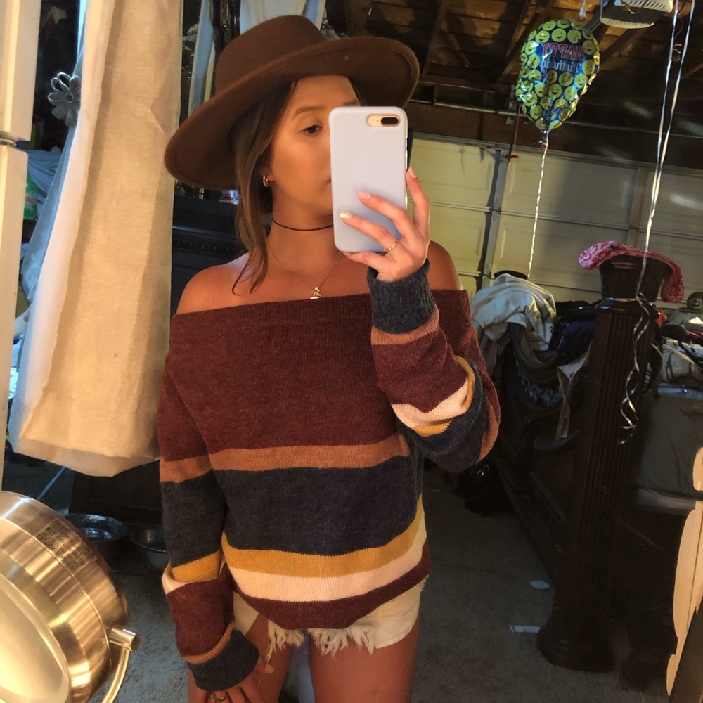 Off the shoulder striped sweater